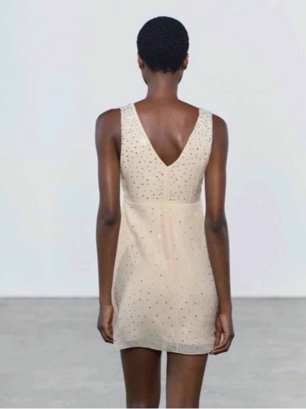 Zara Cream Embellished V-Back Mini Dress